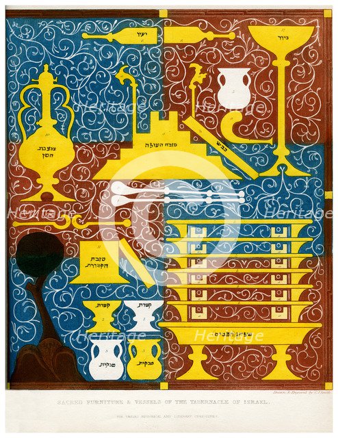 Sacred furniture and vessels of the Tabernacle of Israel, 15th century, (1840). Artist: C J Smith
