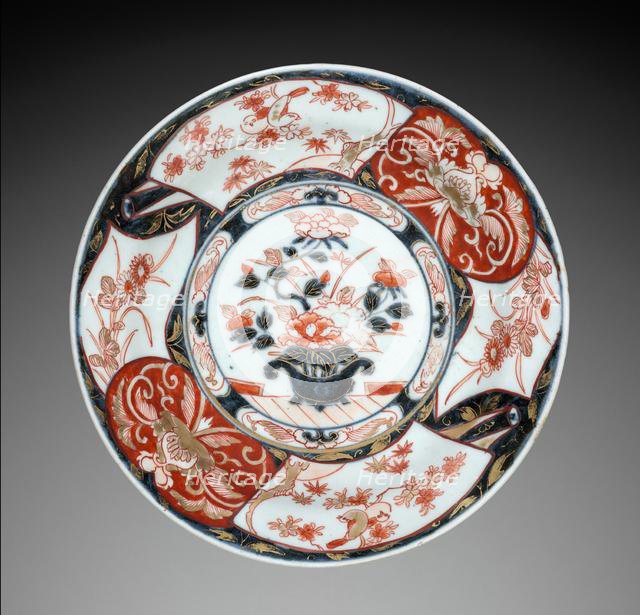 Plate with Vase of Peonies: Imari Ware, c. 1700. Creator: Unknown.