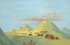 Batiste, Bogard, and I Approaching Buffalo on the Missouri, 1837-1839. Creator: George Catlin.