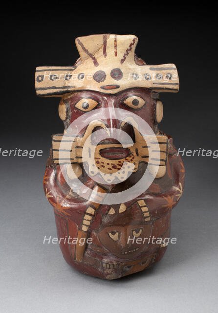 Single Spout Vessel in the Form of a Seated Figure Wearing Mask and Headdress..., 180 B.C./A.D. 500. Creator: Unknown.