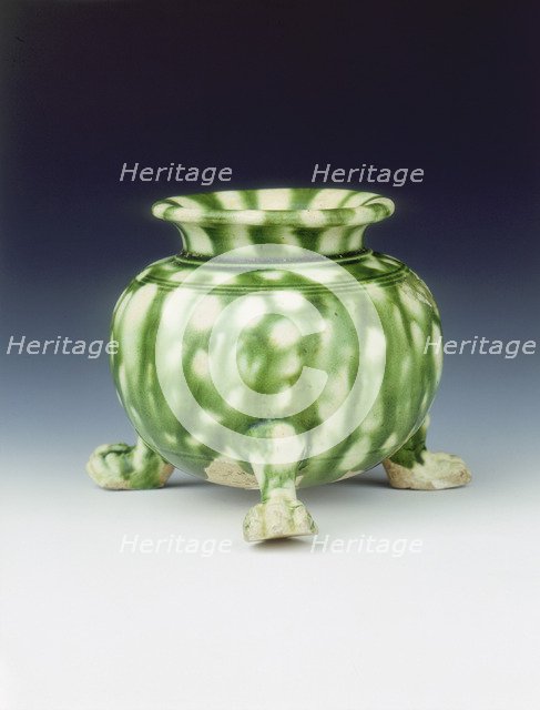 Green lead glazed tripod jar, High Tang period, China, 684-756. Artist: Unknown
