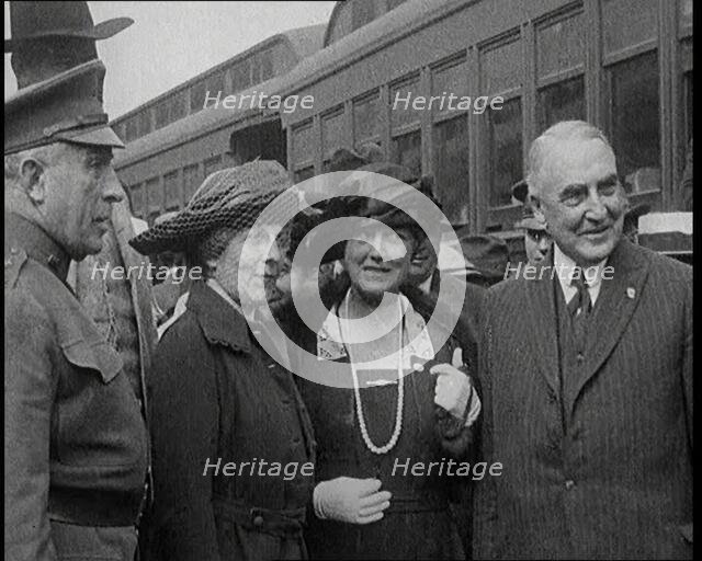 United States Senator from Ohio and Presidential Candidate Warren Harding Stopping for..., 1920. Creator: British Pathe Ltd.