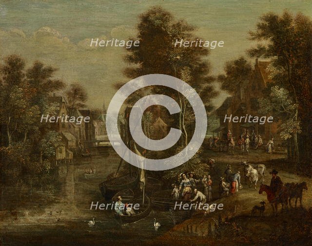 A Lady with Her Retinue beside a River, date unknown. Creator: Pierre van Bredael.