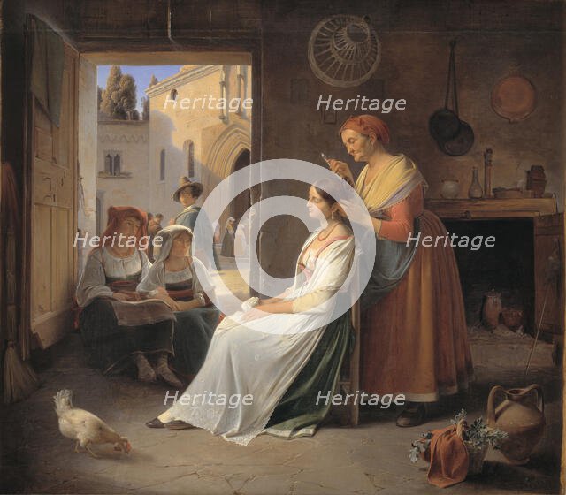 A Roman Woman Adorning Her Young Daughter, 1835. Creator: Albert Kuchler.