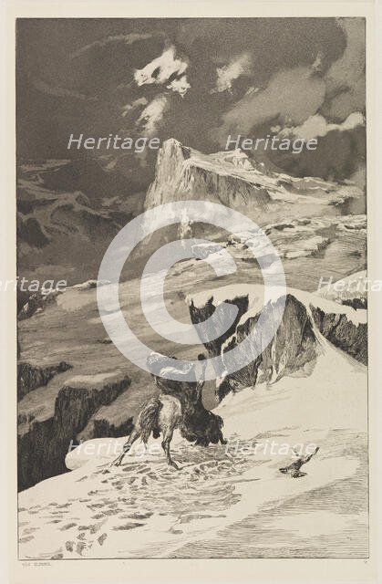 Battling Centaurs (Kämpfende Centauren) (plate V) from Intermezzos, Opus IV..., 1881. Creator: Klinger, Max (1857-1920).