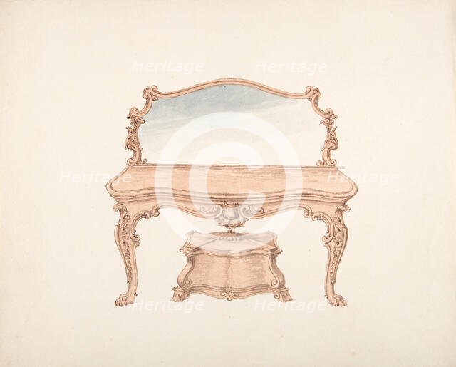 Design for a Mirrored Dressing Table with Baroque Ornament, and a Casket, early 19th century. Creator: Anon.