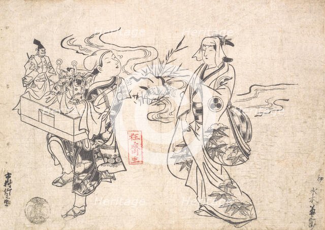 Mizuki Kikusaburo as a Woman Standing near a Small Stream and Looking at a Wander..., probably 1709. Creator: Okumura Masanobu.