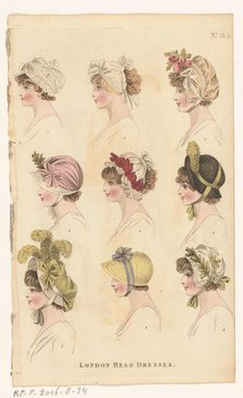 Magazine of Female Fashions of London and Paris, No.31.2, London Head Dresses, 1798-1806. Creator: Unknown.