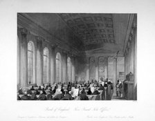 Interior view of the Five Pound Note Office at the Bank of England, City of London, c1840.           Artist: Harlen Melville
