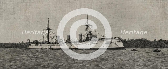 The Imperial German Navy protected cruiser SMS Kaiserin Augusta, (1892-1920), 1898. Creator: Tomás Carlos Capuz.