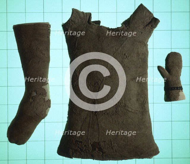 Infant's knitted sock, vest and mitten, (mid-16th century?). Artist: Unknown