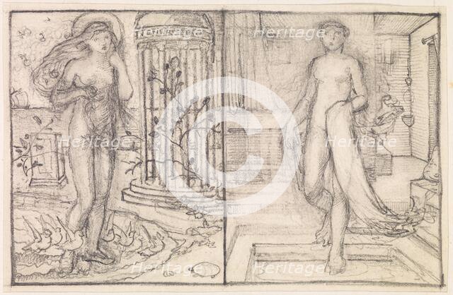 Cupid and Psyche - Two Studies of Venus on the Margin of the Sea and Psyche..., c1860s. Creator: Sir Edward Coley Burne-Jones.