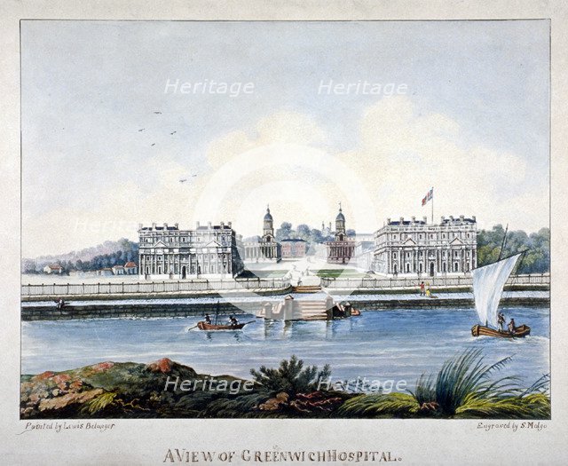 View of Greenwich Hospital from the Isle of Dogs, London, c1800. Artist: S Malgo