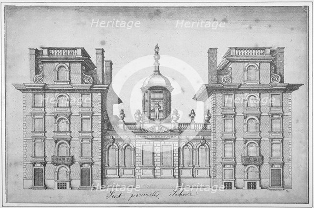 Elevation of St Paul's School, City of London, 1670.                                                Artist: Anon