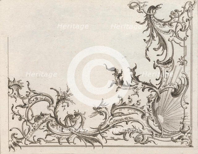 Design for the Decoration of the Lower Right Corner of a Ceiling, Plate 4 f..., Printed ca. 1750-56. Creator: Carl Pier.