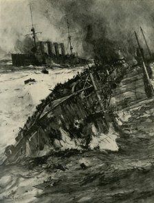 The sinking of HMS 'Aboukir', First World War, 22 September 1914, (c1920). Creator: Charles Dixon.