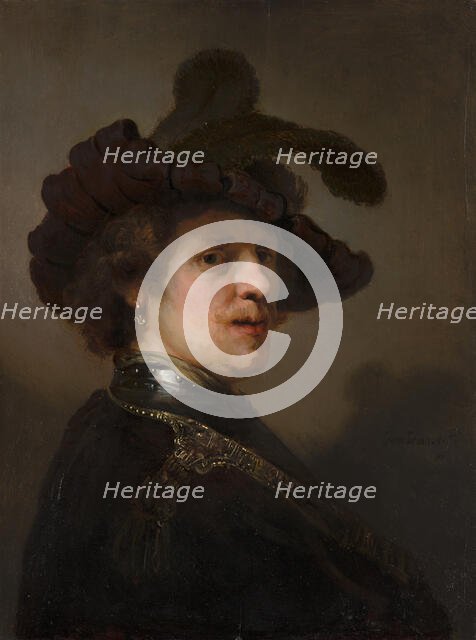 Tronie' of a Man with a Feathered Beret, c1635-1640. Creator: Rembrandt Harmensz van Rijn.