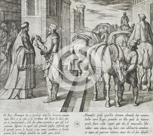 Gonzalo Gustos Outlines the Fate of His Unborn Child, Turning Over the Ring to be Given to...., 1612 Creator: Antonio Tempesta.