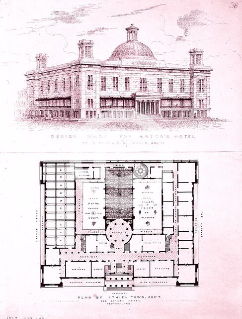 Design for Astor's Hotel, New York, 1834. Creator: Alexander Jackson Davis.