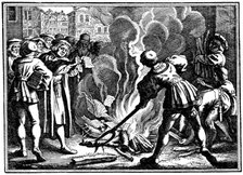 Martin Luther burning the Papal Bull, 1520. Artist: Unknown