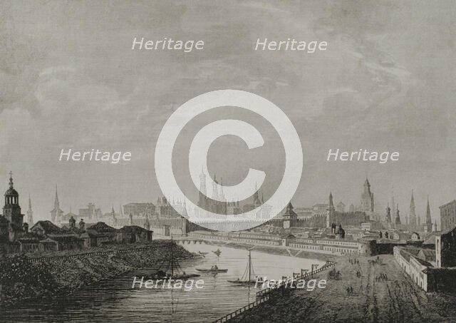 View of the Kremlin and the Moskva river, Moscow, Russia, 1839. Creator: Augustin François Lemaitre.