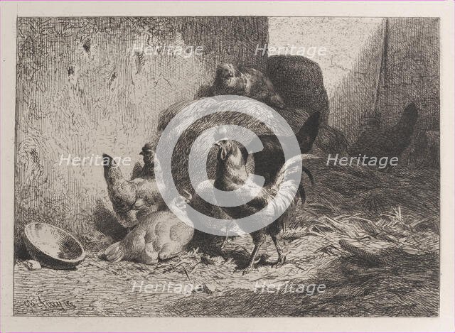 Rooster and Hens, 1864. Creator: Charles Emile Jacque.