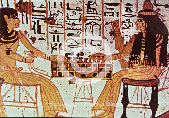 Courtesan women playing chess, fresco from the chapel of Khabekhnet.
