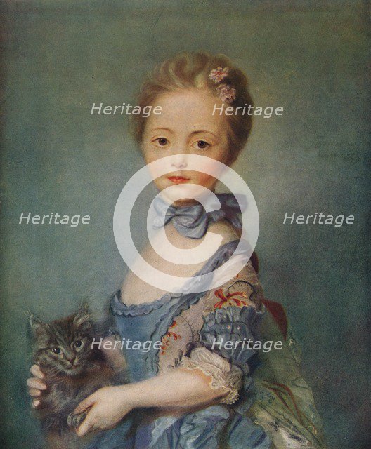 'A Girl With Kitten', c1743. Artist: Jean-Baptiste Perronneau.