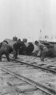 Workmen laying track, between c1900 and 1927. Creator: Unknown.