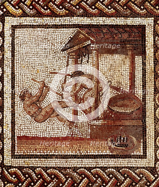  'Pressing olives for oil extraction', Roman mosaic.
