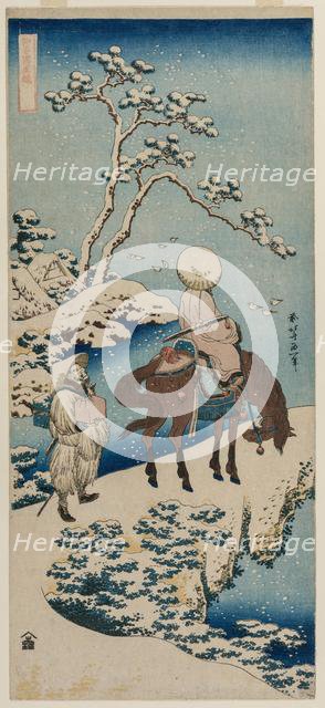 Chinese Official Pausing on a Bridge to View the Snow..., 1834-1835. Creator: Katsushika Hokusai (Japanese, 1760-1849).