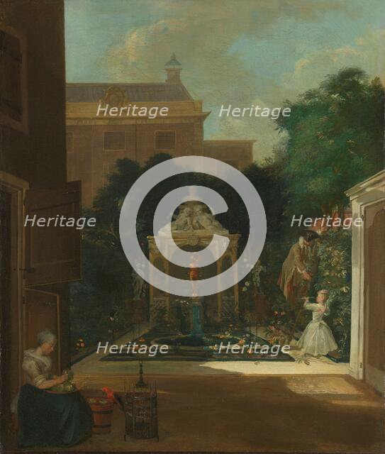 An Amsterdam Canal House Garden, c.1740-1745. Creator: Cornelis Troost.