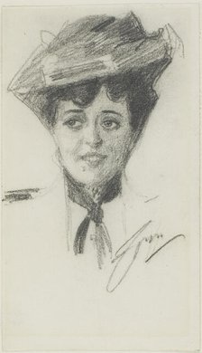 Head of a Young Woman Wearing a Hat, n.d. Creator: Anders Leonard Zorn.