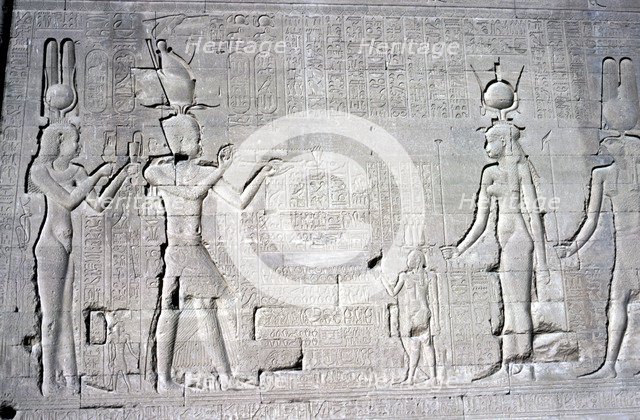 Relief of Cleopatra and Caesarion, Temple of Hathor, Dendera, Egypt, c125 BC-c60 AD. Artist: Unknown