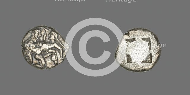 Stater (Coin) Depicting a Satyr and Nymph, 500-463 BCE. Creator: Unknown.