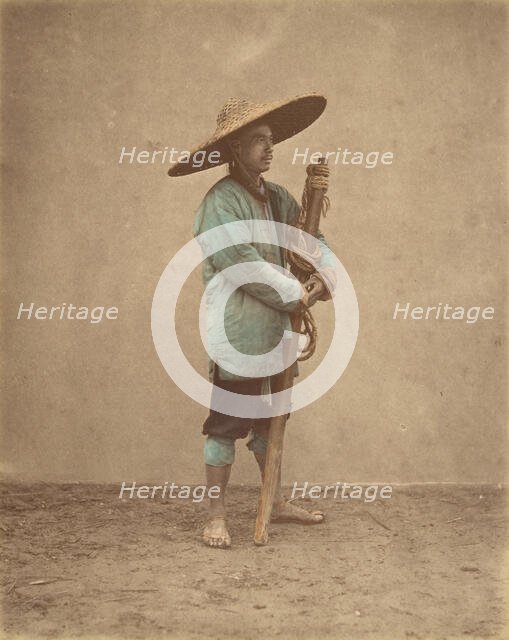 [Chinese Man Wearing Hat], 1870s. Creator: Baron Raimund von Stillfried.