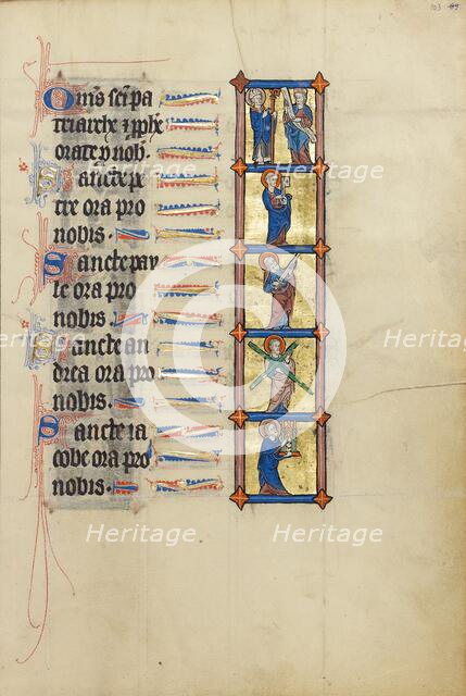 A Nimbed Bishop with a Staff and a Prophet: Saint Peter with a Key: Saint Paul with..., about 1300. Creator: Unknown.