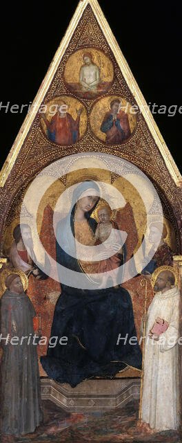 Enthroned Mary with the Child and four saints, c.1350. Creator: Master of the Madonna of the Palazzo Venezia (active 1340-1360).