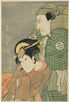 The actors Kataoka Nizaemon VII as Iyo no Taro and Iwai Hanshiro IV as Kojoro-gitsune of O..., 1796. Creator: Utagawa Toyokuni I.