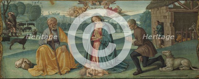 The Adoration of the Shepherds with Filippo Strozzi (predella of the Lecceto Altarpiece), 1487-1488.