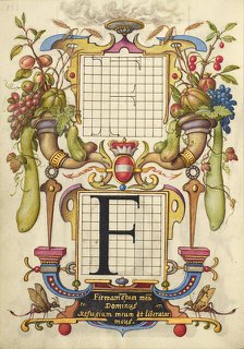 Guide for Constructing the Letter F; Mira calligraphiae monumenta, about 1591-1596. Creator: Joris Hoefnagel.