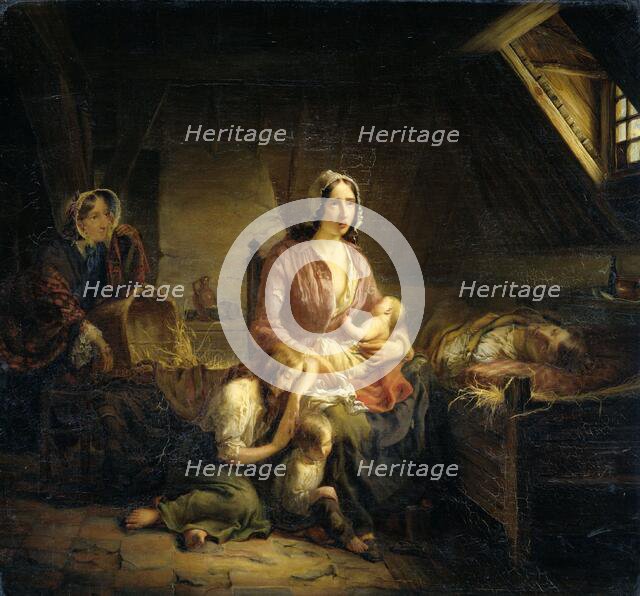 A Rich Lady Visits a Poor Family, 1853. Creator: Gerardus Terlaak.