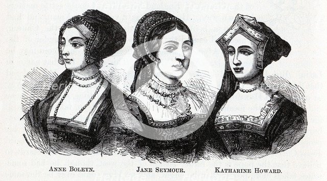 Anne Boleyn. Jane Seymour. Katharine Howard, 1882. Artist: Anonymous  