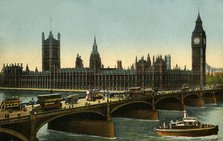 Westminster Bridge and the Houses of Parliament, London, c1910. Creator: Unknown.