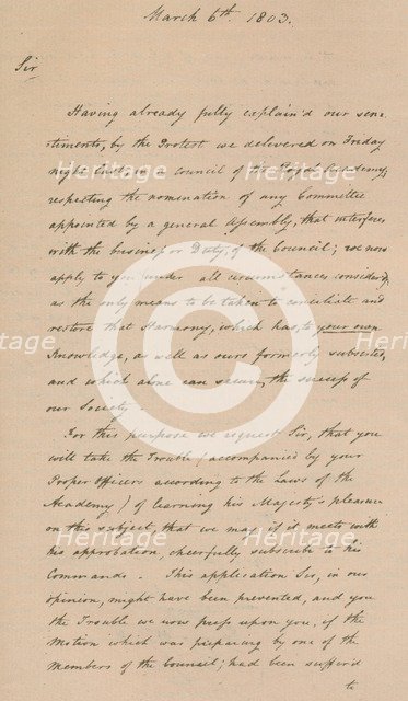 Letter to Benjamin West, President of the Royal Academy, 1803 (1904). Artist: Unknown.