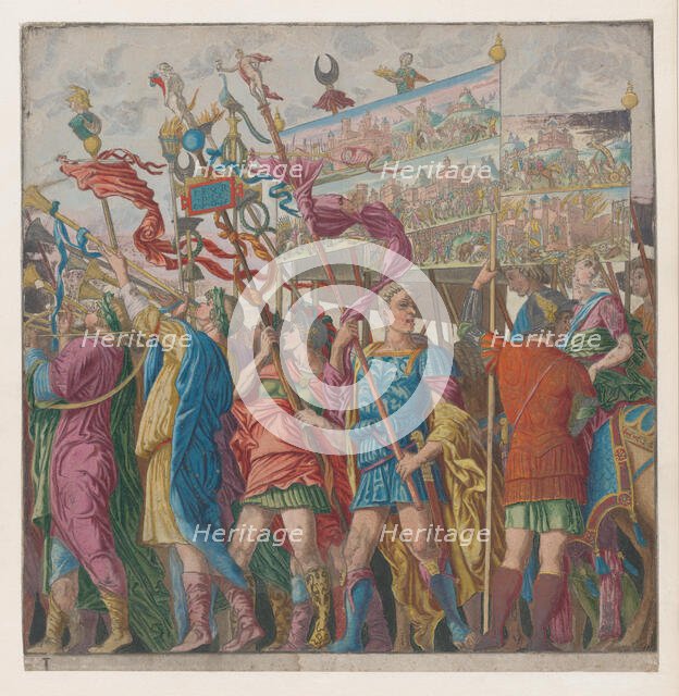 Sheet 1: Soldiers carrying banners, from The Triumph of Julius Caesar, 1599. Creator: Andreani, Andrea (c. 1540-after 1610).