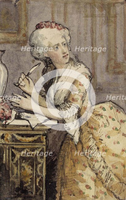 Lady Writing, Study for the Rococo Lady, 1874. Creator: Albert Edelfelt.