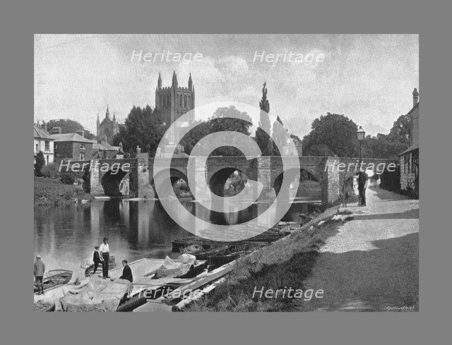 Hereford Cathedral and Wye Bridge, c1900. Artist: J Thirwall.