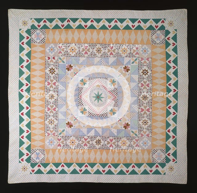 Bedcover Entitled "Wedding Sampler", New Hampshire, c. 1840/50. Creator: Unknown.
