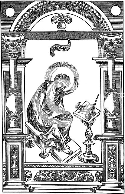 Lucas the Evangelist. Illustration to the book Apostol, 1564.